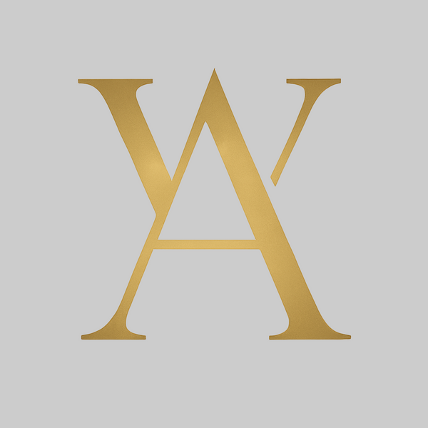 Gold letter 'W' on a transparent background